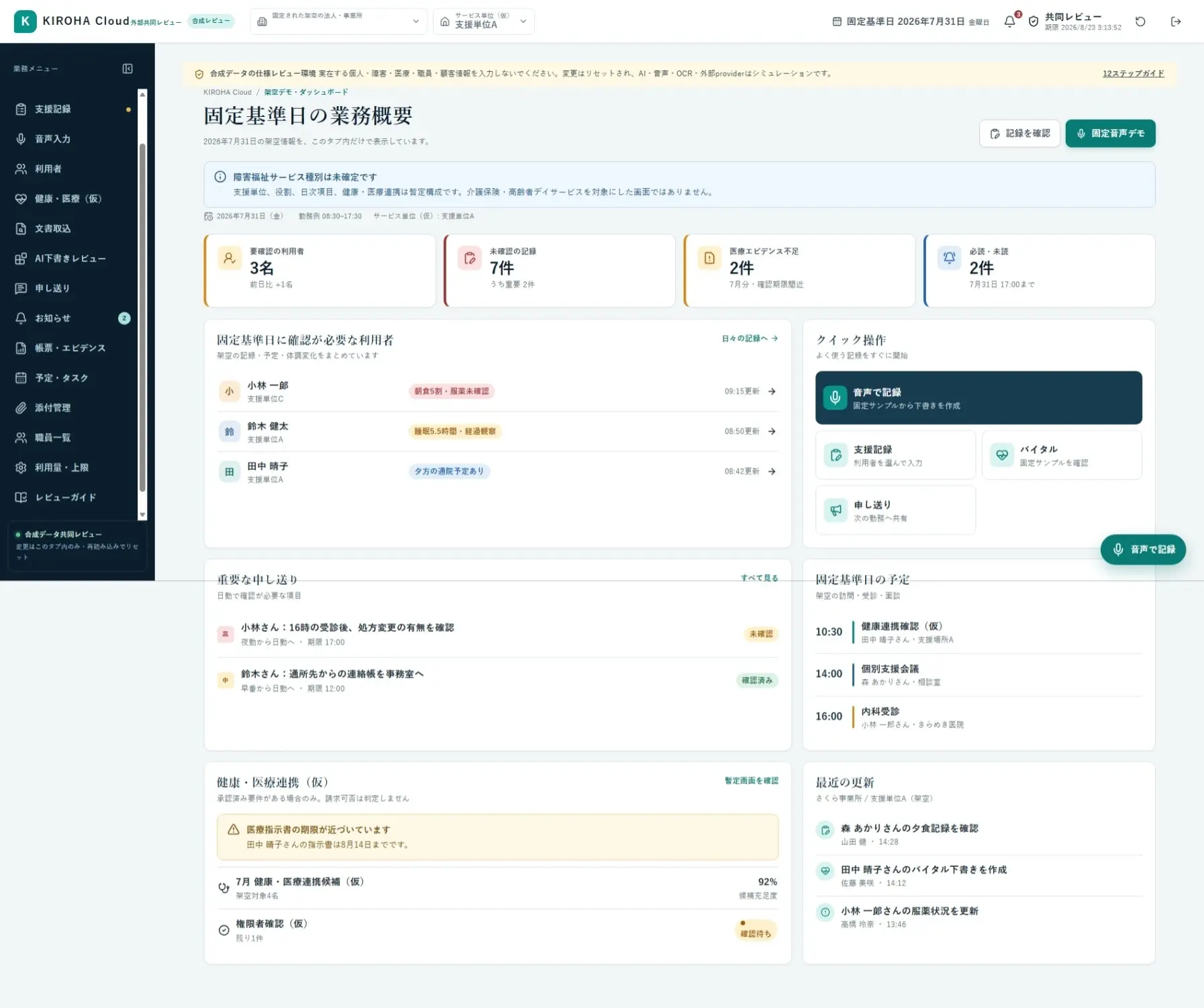 KIROHA Cloudの障害福祉業務ダッシュボード