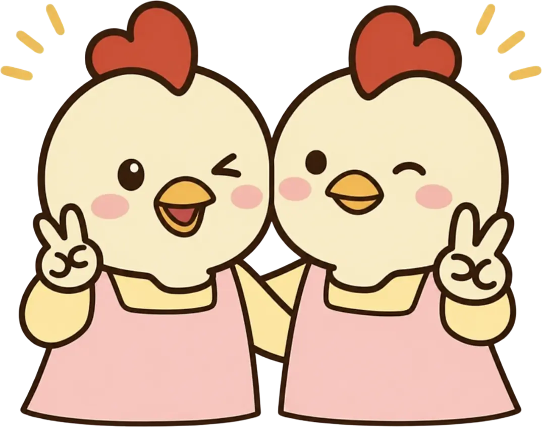 介護ユニフォーム姿のにわとりさん